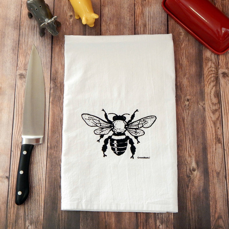 Green Bee Tea Towels - Honey Bee Flour Sack Tea Towel