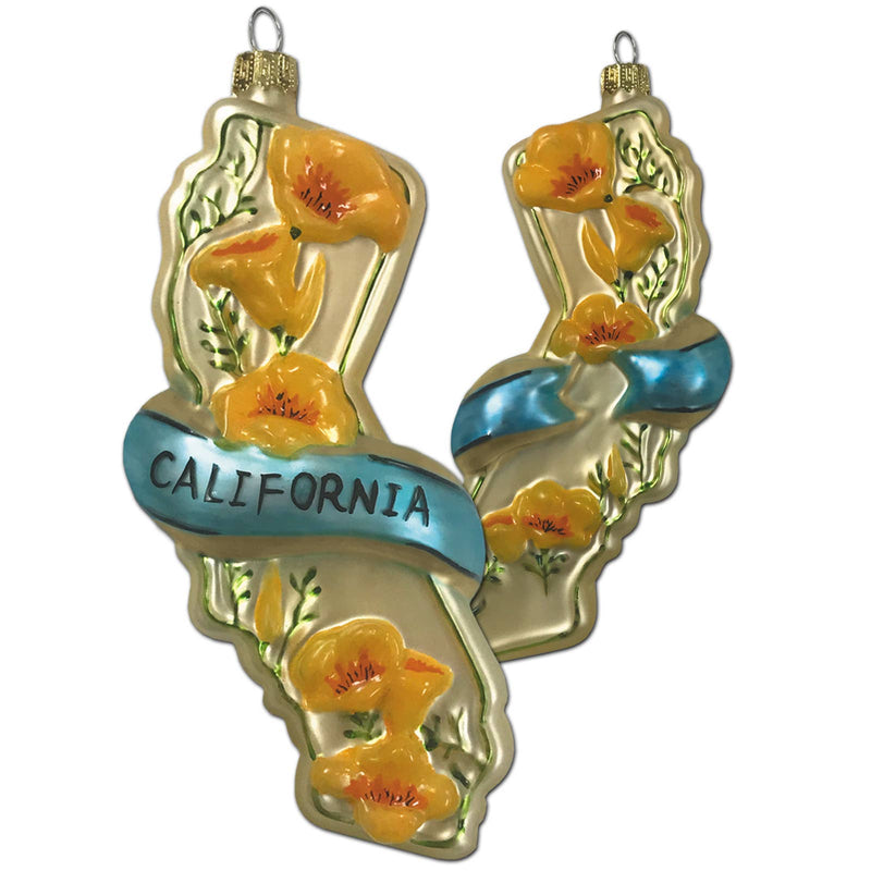 SF Mercantile - Christmas Ornament: State of CA with Poppies