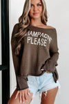 Amaryllis Apparel - Champagne Please Graphic Sweater: Snow White / XL