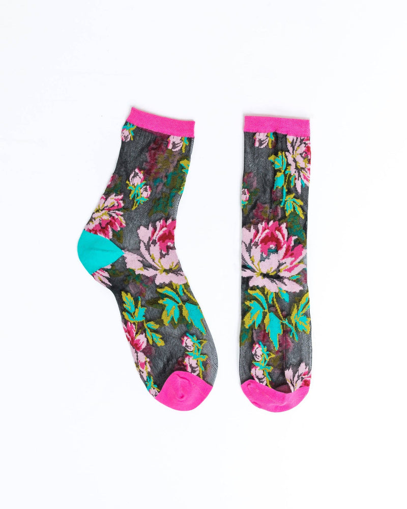 Sock Candy - English Rose Black Sheer Ankle Sock