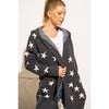 ALL OVER STAR PRINT HOODIE SWEATER CARDIGAN: Charcoal