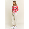 CUTE STRAWBERRY JACQUARD CASUAL PULLOVER SWEATER: Pink Multi / S-M-L