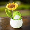 PinkLadyWorkshop - Handmade Crochet Frog and Bee Holding Sunflower Umbrella | Green | Cute Amigurumi Plant | Whimsical Decor | Gift Teacher Student Birthday: Frog