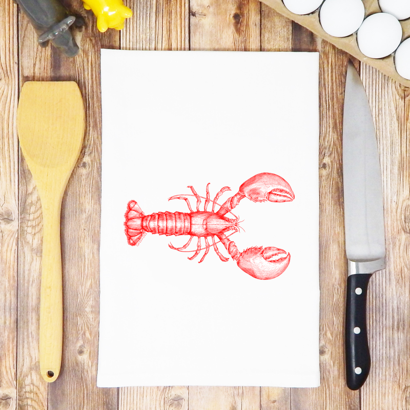 Green Bee Tea Towels - Lobster Dish Towel | Tea Towels | Ocean Kitchen Tea Towels: Red