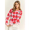 CUTE STRAWBERRY JACQUARD CASUAL PULLOVER SWEATER: Pink Multi / S-M-L