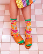 Sock Candy - Orange Floral Sheer Crew Sock