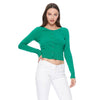 Mak - Long Sleeve Crewneck Cropped Cardigan Sweater MK5502: WHITE / S