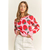 CUTE STRAWBERRY JACQUARD CASUAL PULLOVER SWEATER: Pink Multi / S-M-L