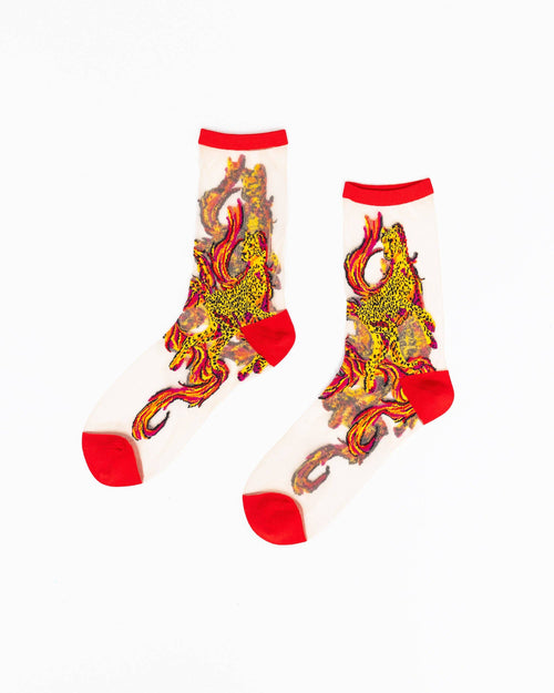 Sock Candy - Flaming Cheetah Sheer Crew Sock
