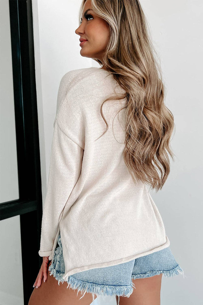 Amaryllis Apparel - Champagne Please Graphic Sweater: Snow White / XL