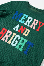 Merry And Bright Cable Knit Pullover Sweatshirt: Green