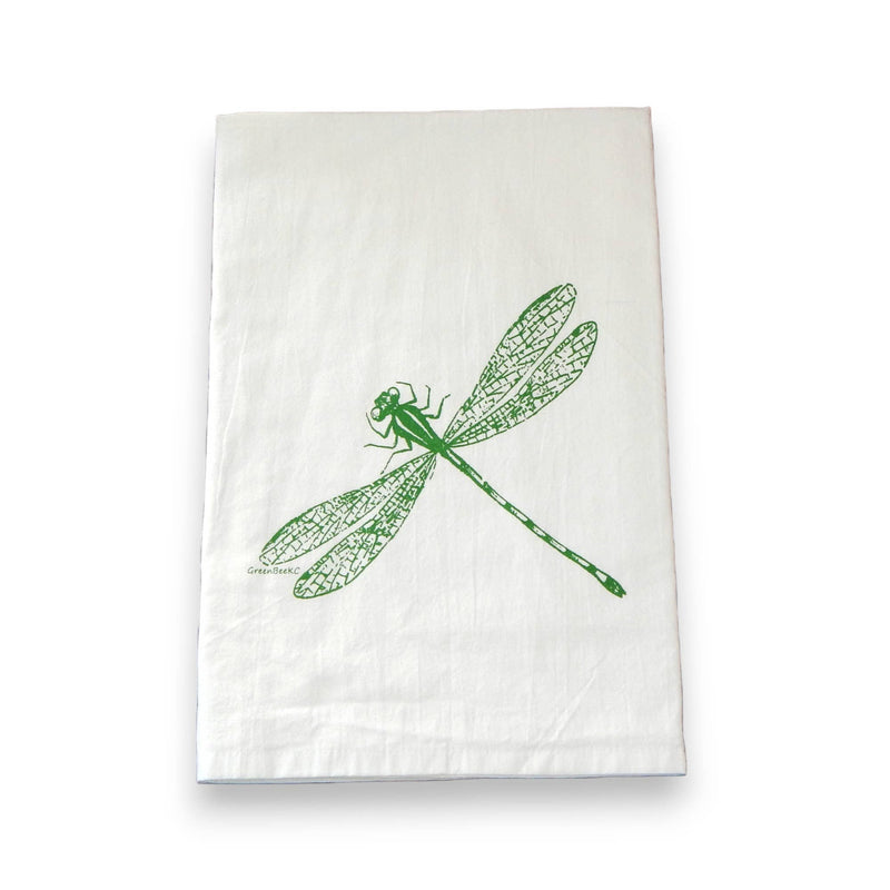 Green Bee Tea Towels - Dragonfly Flour Sack Kitchen Tea Towel: Black