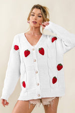 Vanilla Monkey - Strawberry Crochet V-neck Sweater Cardigan: IVORY / 2-2-2-2 (S-M-L-XL)