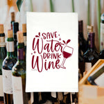 Green Bee Tea Towels - Save Water Drink Wine Kitchen Tea Towel: Black