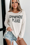Amaryllis Apparel - Champagne Please Graphic Sweater: Snow White / XL