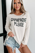 Amaryllis Apparel - Champagne Please Graphic Sweater: Snow White / XL