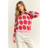 CUTE STRAWBERRY JACQUARD CASUAL PULLOVER SWEATER: Pink Multi / S-M-L