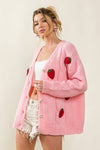 Vanilla Monkey - Strawberry Crochet V-neck Sweater Cardigan: IVORY / 2-2-2-2 (S-M-L-XL)