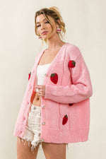 Vanilla Monkey - Strawberry Crochet V-neck Sweater Cardigan: IVORY / 2-2-2-2 (S-M-L-XL)