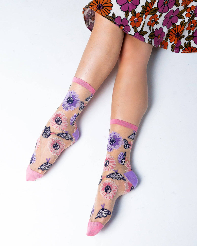 Sock Candy - Sunflower Butterfly Sheer Crew Sock