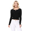 Mak - Long Sleeve Crewneck Cropped Cardigan Sweater MK5502: BLACK / S