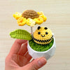PinkLadyWorkshop - Handmade Crochet Frog and Bee Holding Sunflower Umbrella | Green | Cute Amigurumi Plant | Whimsical Decor | Gift Teacher Student Birthday: Frog