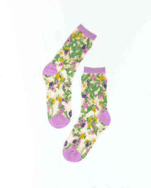 Sock Candy - Heart Floral Sheer Crew Sock