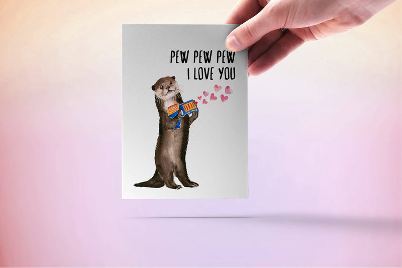 Liyana Studio - Pew Pew Love Otter - Funny Valentines Day Card