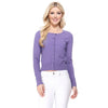 Mak - Long Sleeve Crewneck Cropped Cardigan Sweater MK5502: BLUEBERRY / S