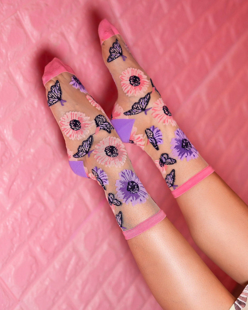 Sock Candy - Sunflower Butterfly Sheer Crew Sock