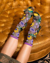 Sock Candy - Mixed Sunflowers Black Sheer Crew Sock