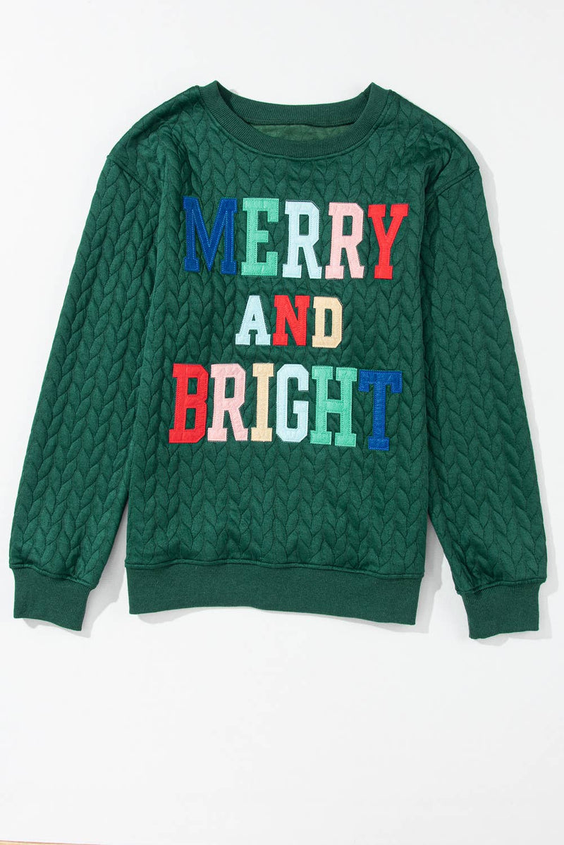 Merry And Bright Cable Knit Pullover Sweatshirt: Green