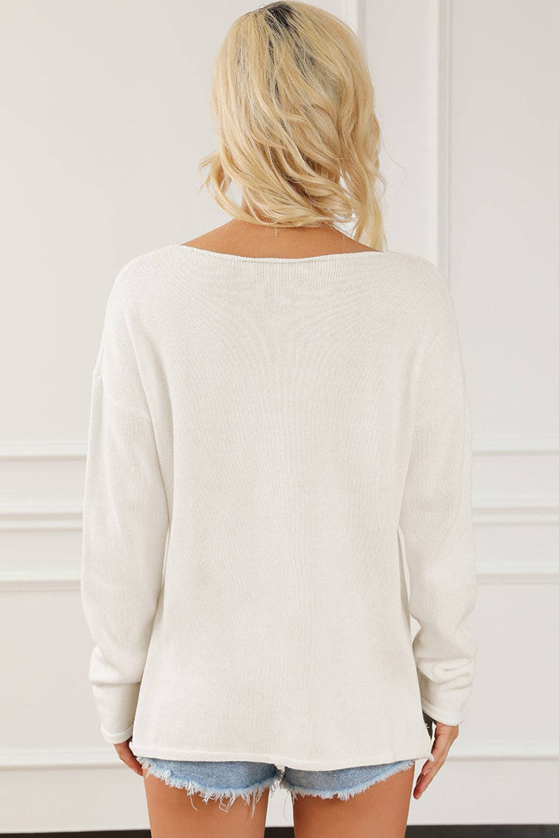 Amaryllis Apparel - Champagne Please Graphic Sweater: Snow White / XL