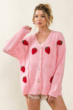 Vanilla Monkey - Strawberry Crochet V-neck Sweater Cardigan: IVORY / 2-2-2-2 (S-M-L-XL)