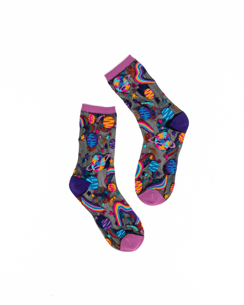 Sock Candy - Pop Art Planets Black Sheer Crew Sock