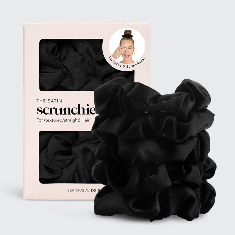 KITSCH - Satin Sleep Scrunchies 5pc - Black