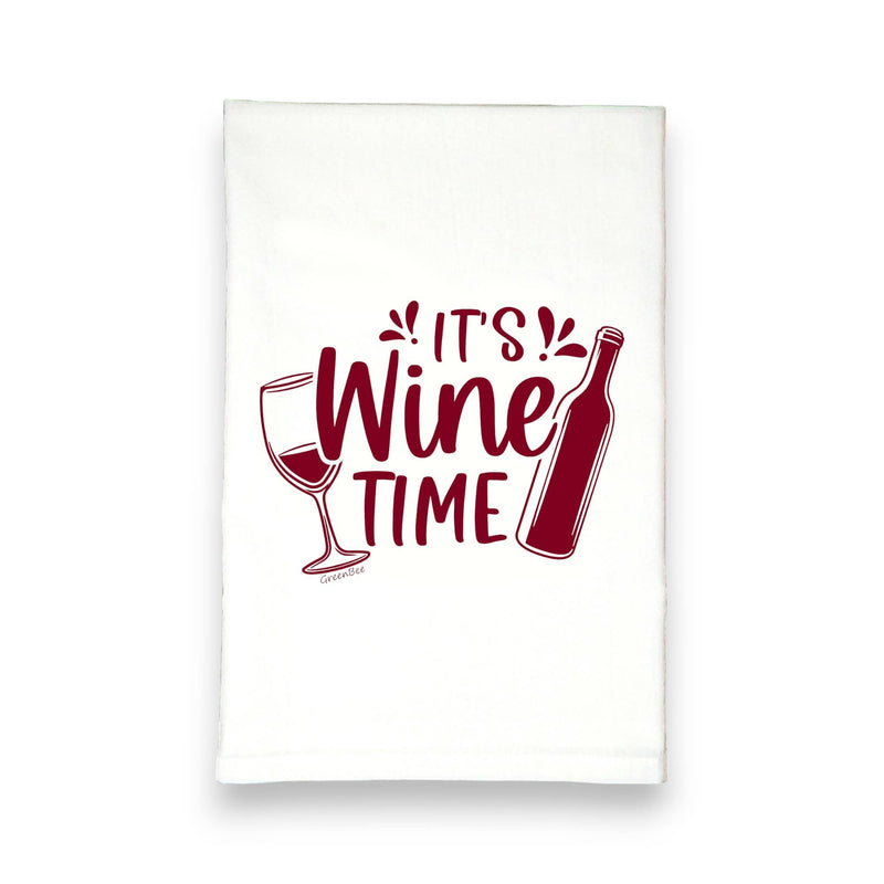 Green Bee Tea Towels - It's Wine Time Kitchen Tea Towel: Black