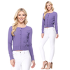 Mak - Long Sleeve Crewneck Cropped Cardigan Sweater MK5502: BLUEBERRY / M