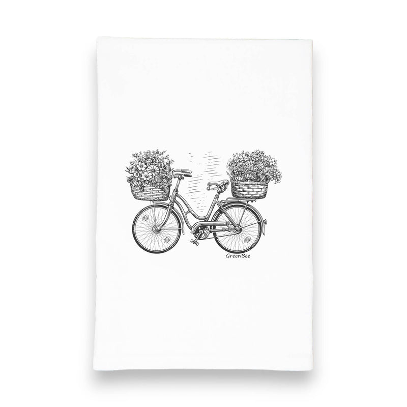 Green Bee Tea Towels - Bicycle with Flowers Kitchen Tea Towel