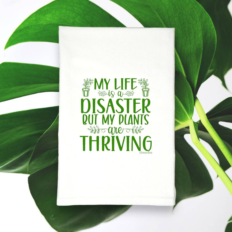 Green Bee Tea Towels - My Life is A Disaster My Plants Thriving Kitchen Tea Towel