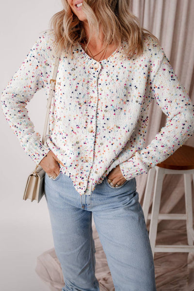 Sparkle Confetti Sweater Cardigan: White