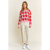 CUTE STRAWBERRY JACQUARD CASUAL PULLOVER SWEATER: Pink Multi / S-M-L