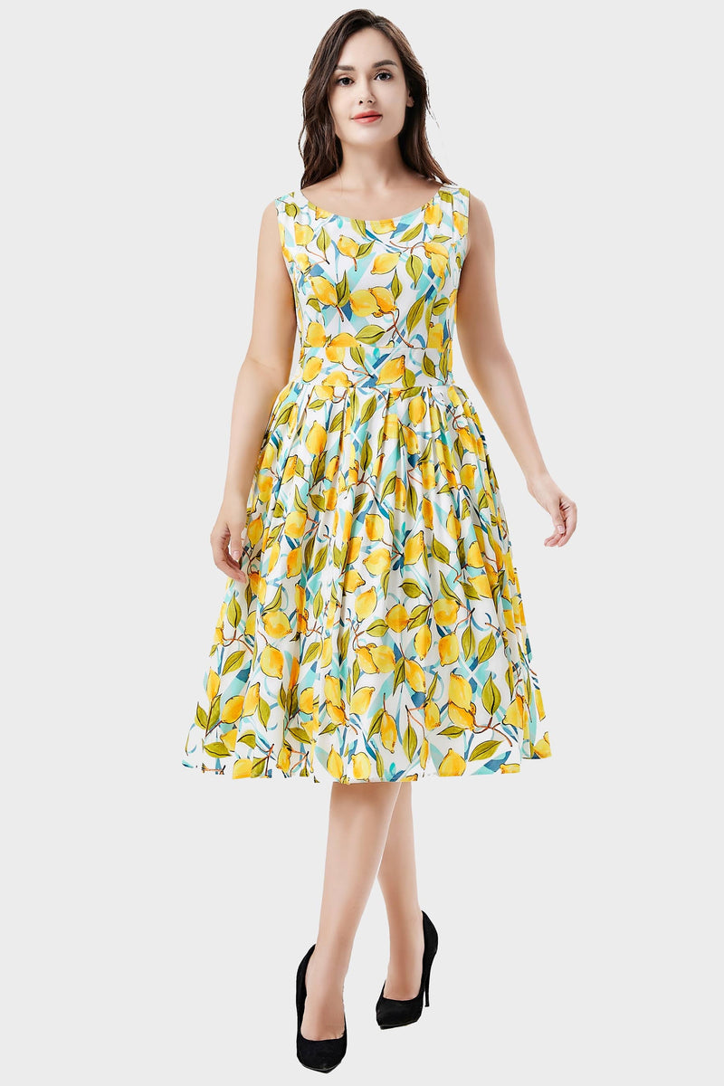 Miss Lulo - 253105 | Lily | Soysilk Fit & Flare Dress With Pockets: White Multi / S