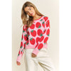 CUTE STRAWBERRY JACQUARD CASUAL PULLOVER SWEATER: Pink Multi / S-M-L