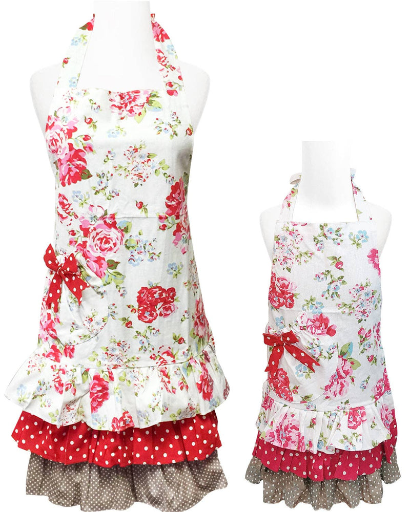 Mother and Daughter Ruffles and Roses Apron: Mommy & Me Set