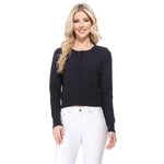 Mak - Long Sleeve Crewneck Cropped Cardigan Sweater MK5502: WHITE / XL