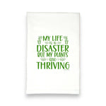 Green Bee Tea Towels - My Life is A Disaster My Plants Thriving Kitchen Tea Towel