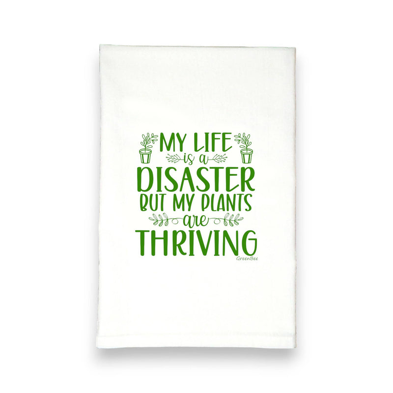 Green Bee Tea Towels - My Life is A Disaster My Plants Thriving Kitchen Tea Towel