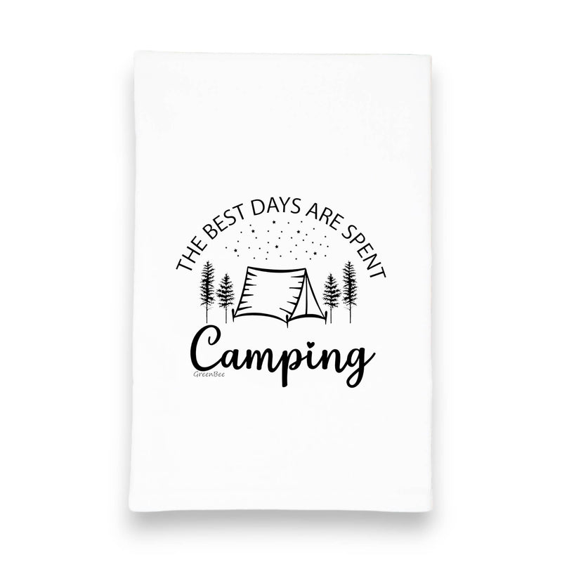 Green Bee Tea Towels - The Best Days Are Spent Camping Kitchen Tea Towel