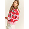 CUTE STRAWBERRY JACQUARD CASUAL PULLOVER SWEATER: Pink Multi / S-M-L